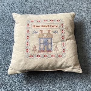 Home Sweet Home small pillow. Faux suede fabric / machine embroidered